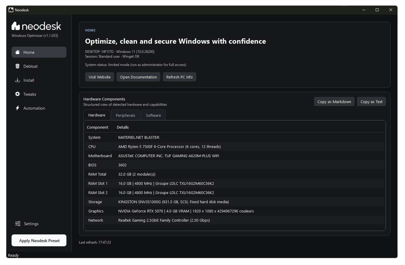 Neodesk home dashboard screenshot
